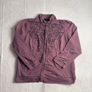 Y2K B.L.E.U.‎ Sweater Womens 1X Purple Floral Beaded Long Sleeve Full Zip *